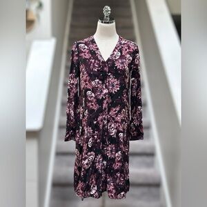 Garnet Hill Dropwaist Button-Up Long Sleeve Purple & Gold Pocket Dress Women’s 2